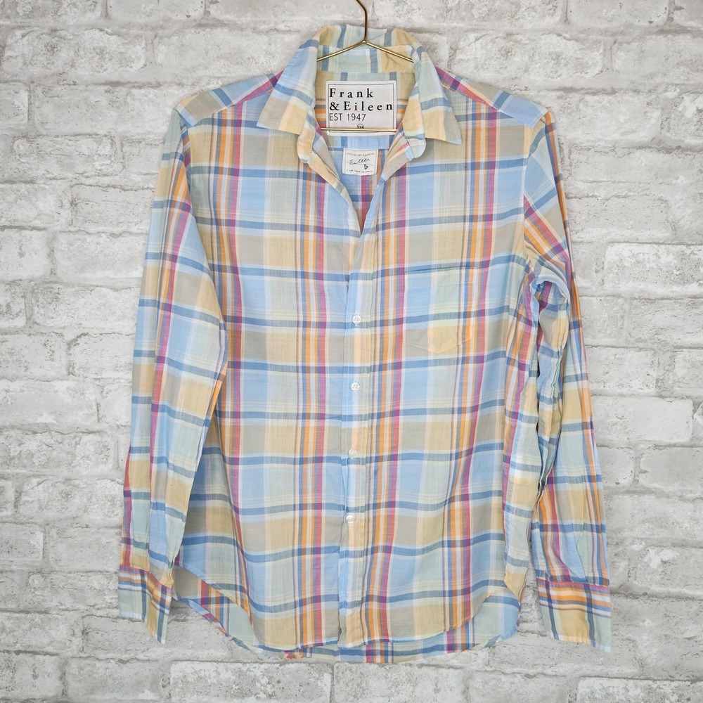 Frank & Eileen Eileen Pastel Plaid Shirt Preppy Coastal Size XXS